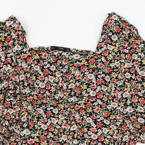 F&F Womens Black Floral Viscose Basic Blouse Size 8 Square Neck