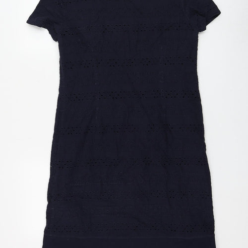 Marks and Spencer Womens Blue Geometric Cotton Shift Size 12 V-Neck Zip