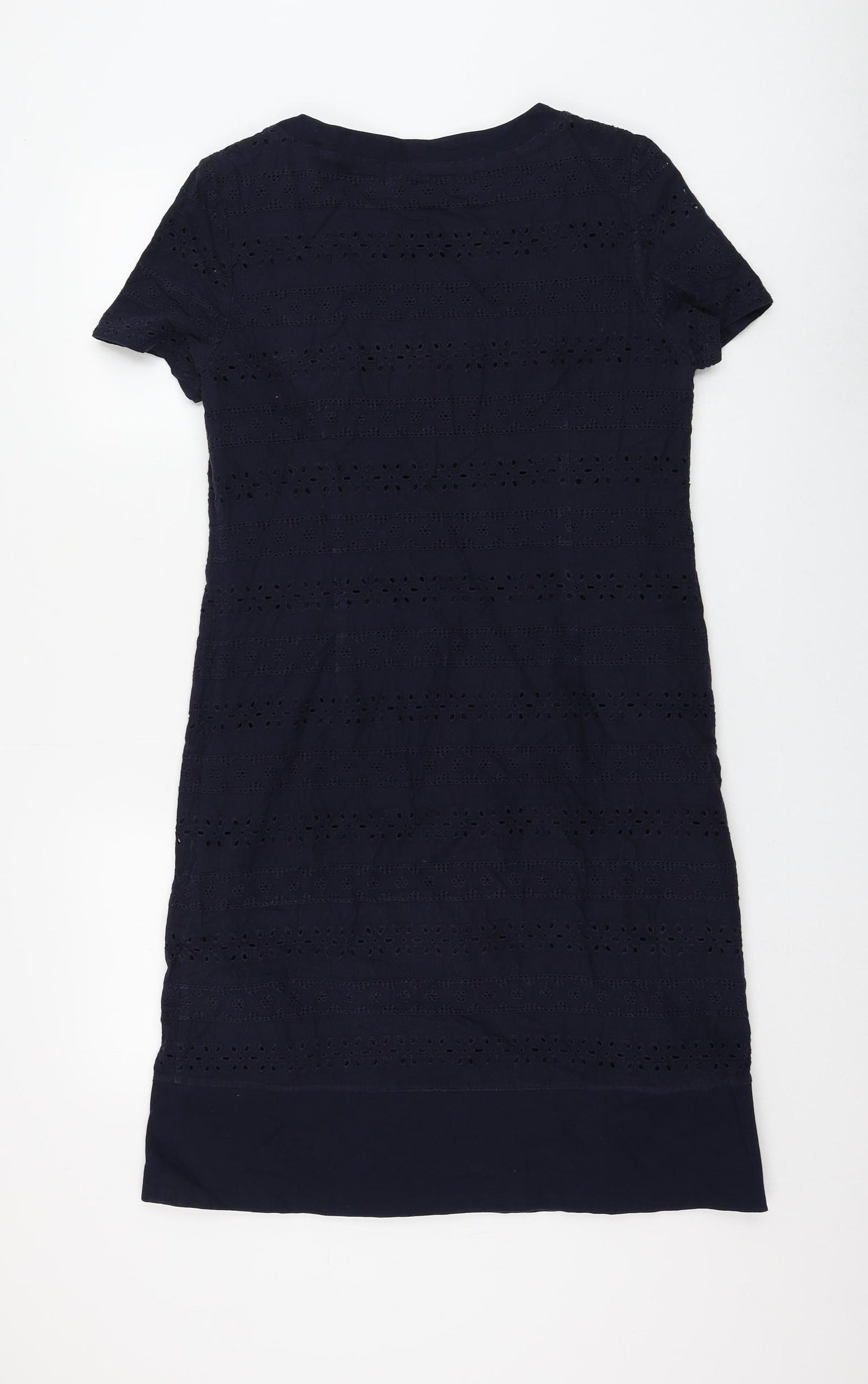 Marks and Spencer Womens Blue Geometric Cotton Shift Size 12 V-Neck Zip