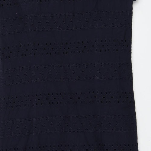 Marks and Spencer Womens Blue Geometric Cotton Shift Size 12 V-Neck Zip