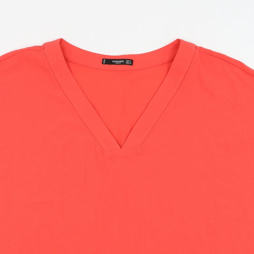 Mango Womens Pink Polyester Basic Blouse Size XL V-Neck