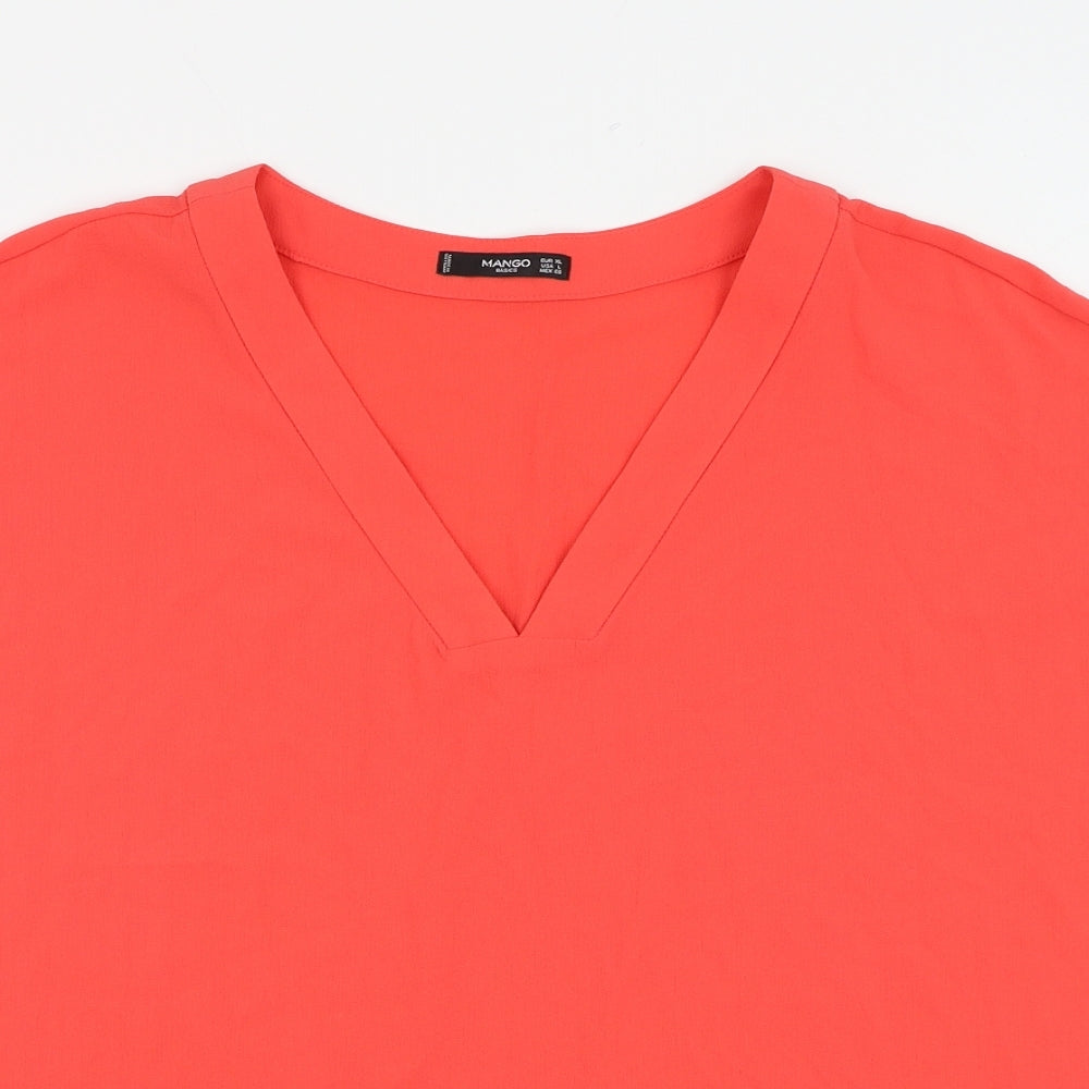 Mango Womens Pink Polyester Basic Blouse Size XL V-Neck