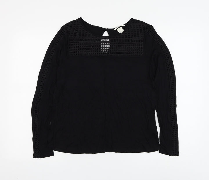 H&M Womens Black Geometric Viscose Basic Blouse Size S Round Neck
