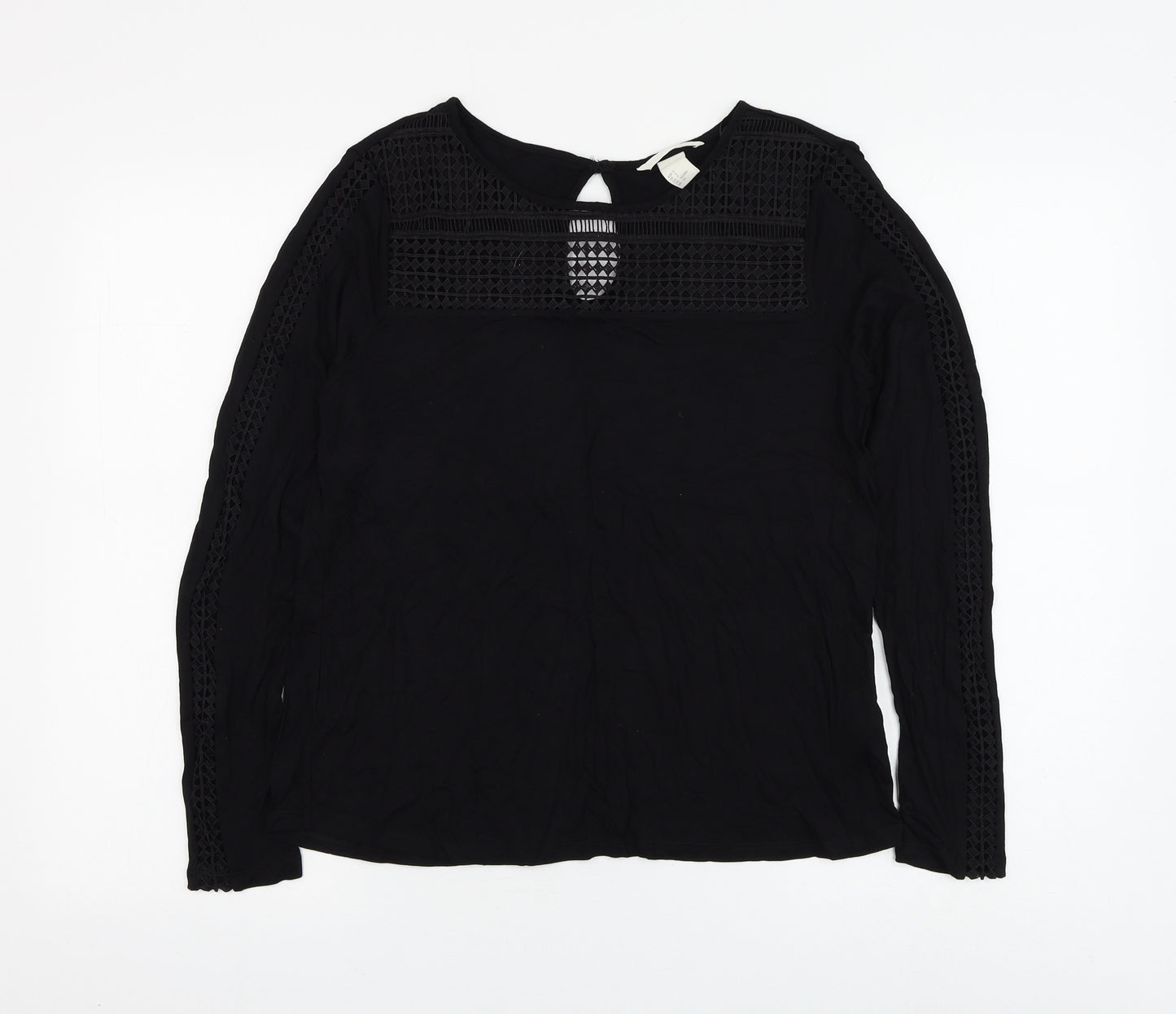 H&M Womens Black Geometric Viscose Basic Blouse Size S Round Neck