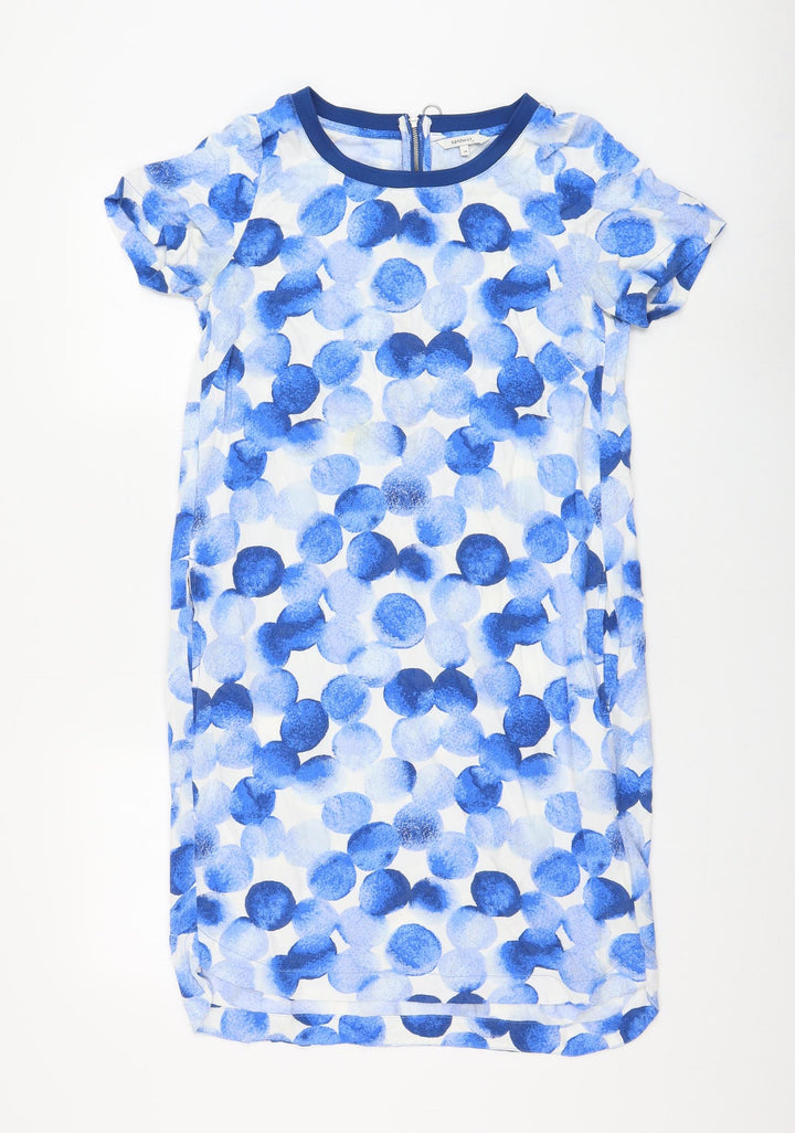 Sandwich Womens Blue Geometric Viscose Shift Size 6 Round Neck Zip