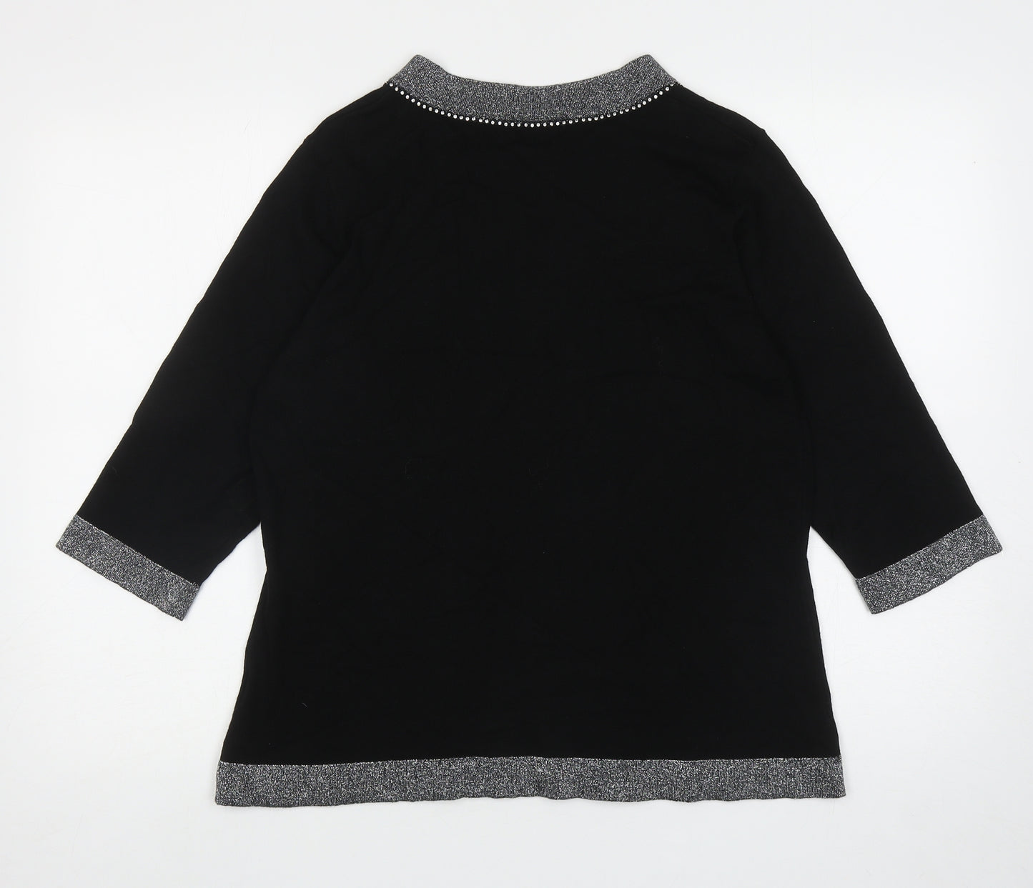 Anna Rose Womens Black Round Neck Viscose Cardigan Jumper Size L - Hook and eye
