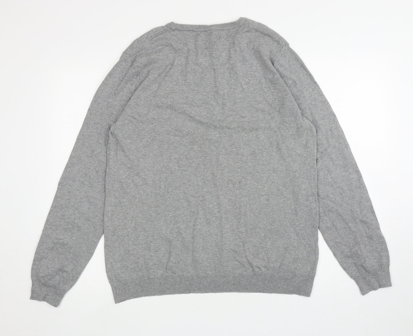 Nutmeg Mens Grey Round Neck Cotton Pullover Jumper Size L