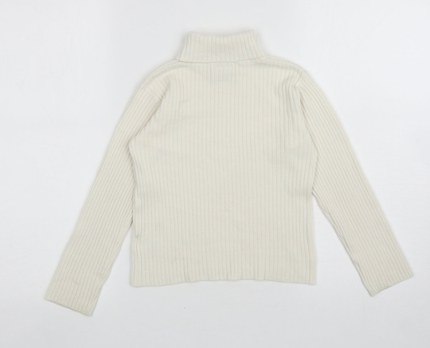 NEXT Girls Ivory Roll Neck Acrylic Pullover Jumper Size 7-8 Years Pullover - Ribbed