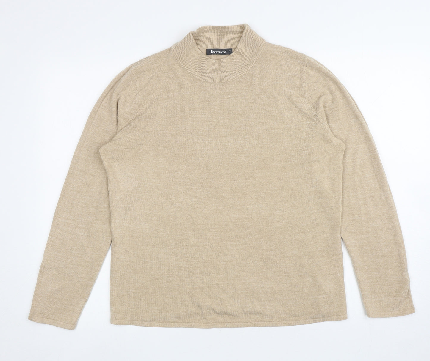 Bonmarche Womens Beige Mock Neck Acrylic Pullover Jumper Size M