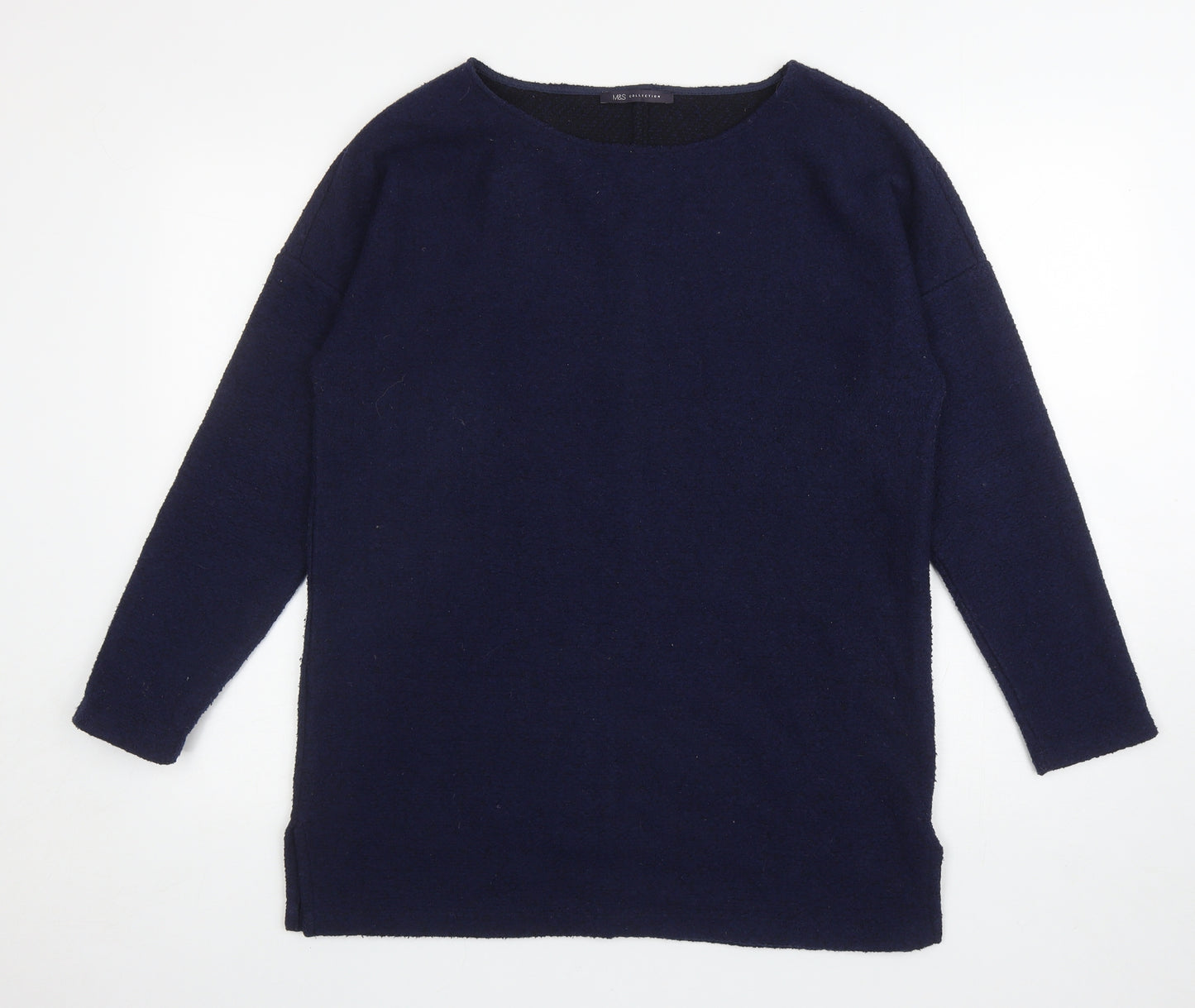 Marks and Spencer Womens Blue Boat Neck Polyester Tunic Jumper Size 14