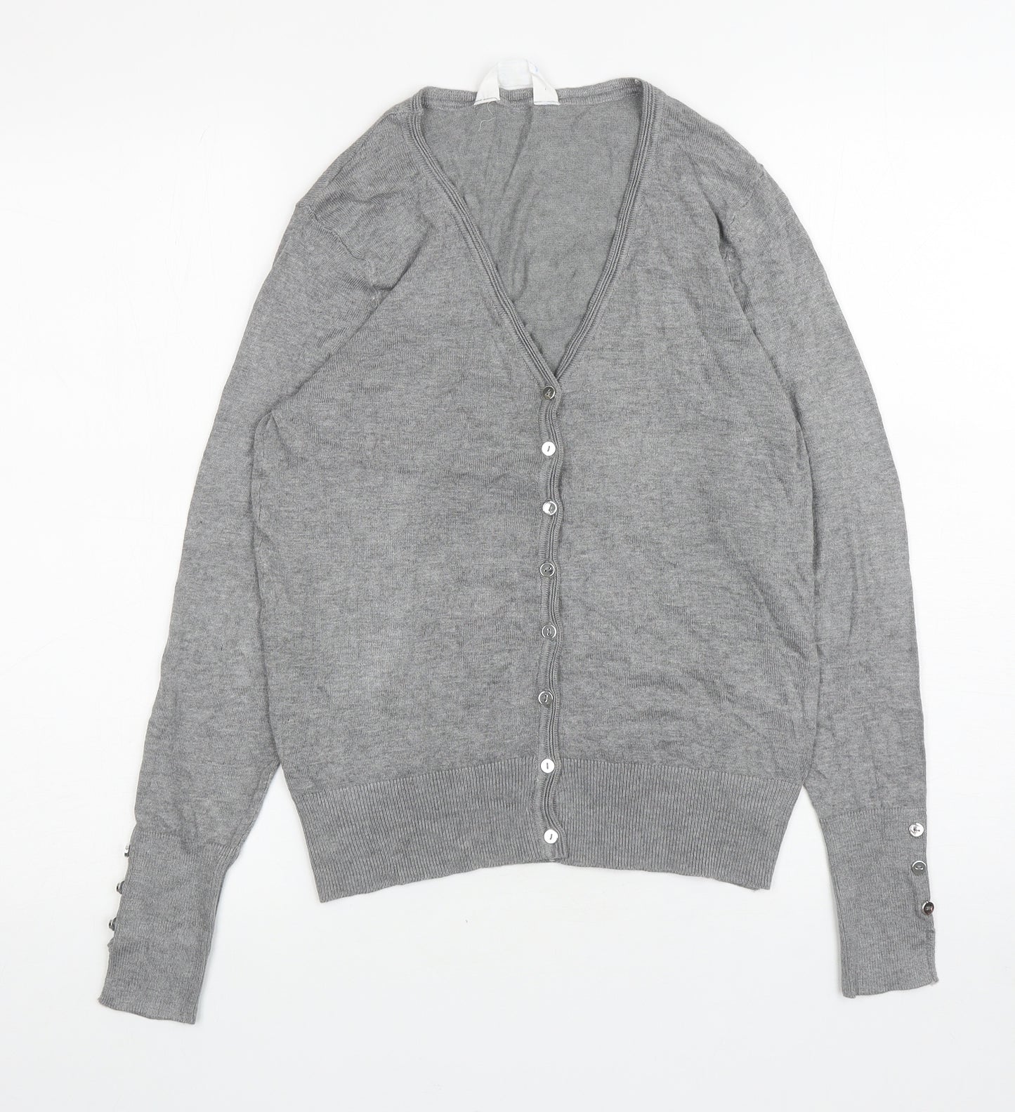 Primark Womens Grey V-Neck Viscose Cardigan Jumper Size XS