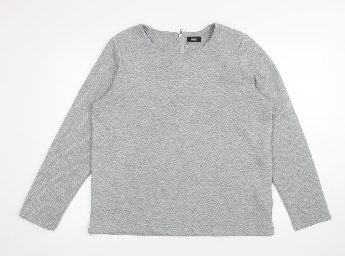 F&F Womens Grey Geometric Polyester Pullover Sweatshirt Size 16 Zip