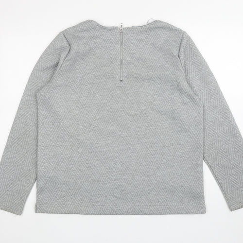 F&F Womens Grey Geometric Polyester Pullover Sweatshirt Size 16 Zip