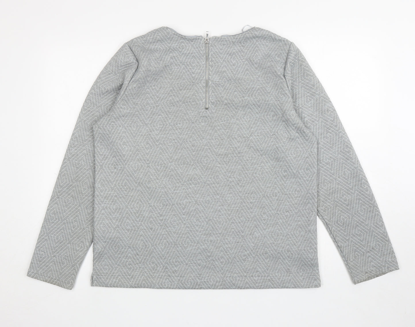 F&F Womens Grey Geometric Polyester Pullover Sweatshirt Size 16 Zip