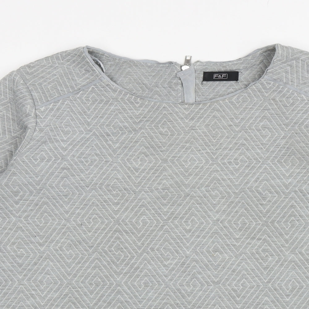 F&F Womens Grey Geometric Polyester Pullover Sweatshirt Size 16 Zip