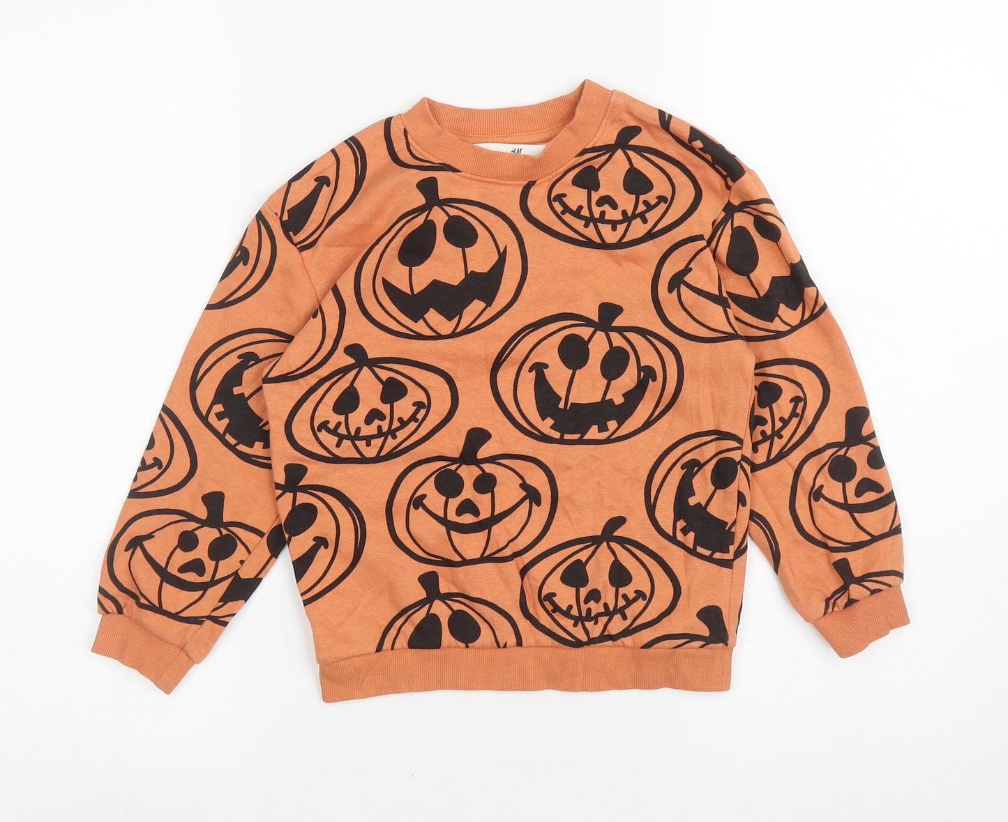H&M Boys Orange Cotton Pullover Sweatshirt Size 4 Years Pullover - Pumpkins