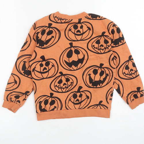 H&M Boys Orange Cotton Pullover Sweatshirt Size 4 Years Pullover - Pumpkins