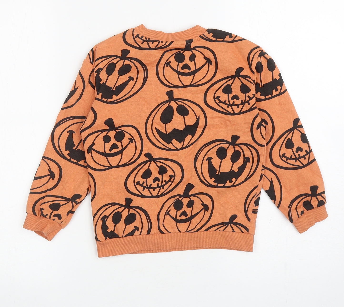 H&M Boys Orange Cotton Pullover Sweatshirt Size 4 Years Pullover - Pumpkins