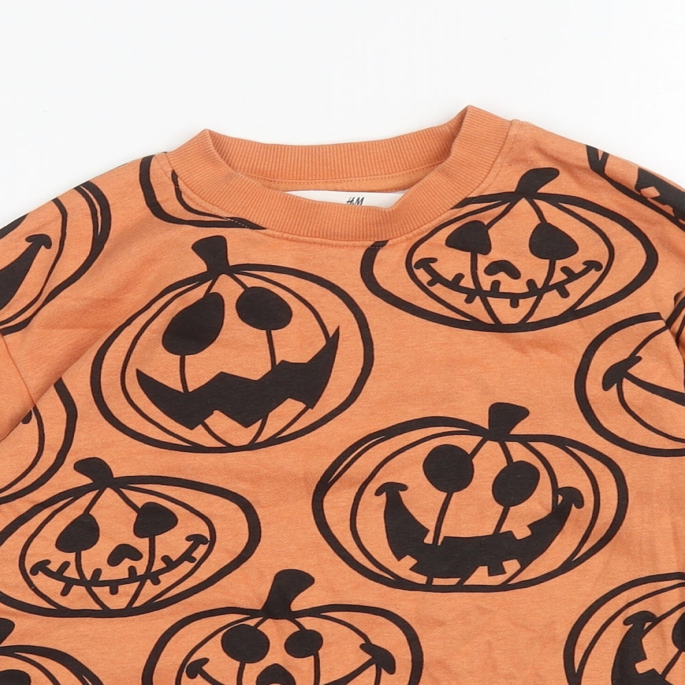 H&M Boys Orange Cotton Pullover Sweatshirt Size 4 Years Pullover - Pumpkins
