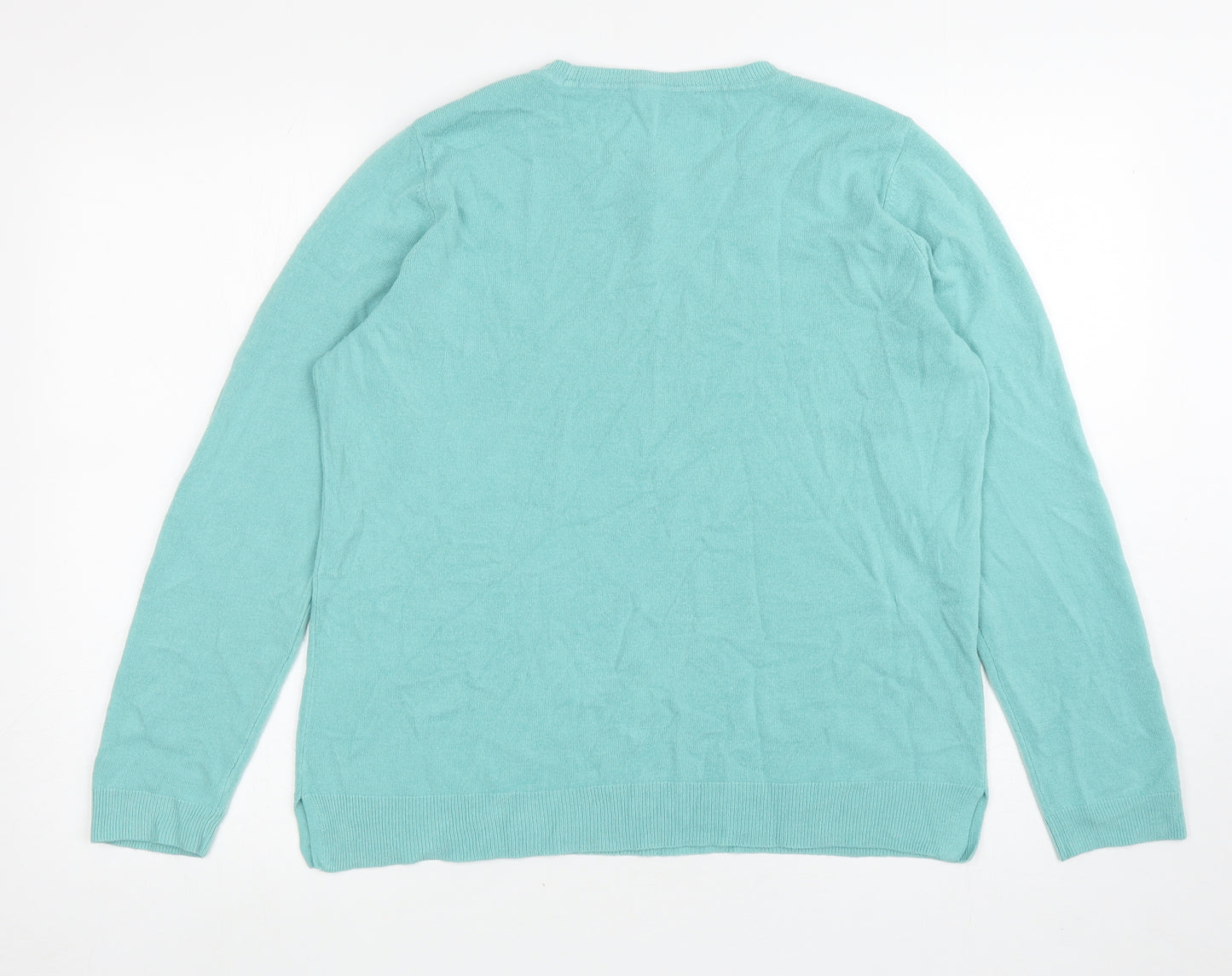 Bonmarché Womens Blue Round Neck Acrylic Pullover Jumper Size 16