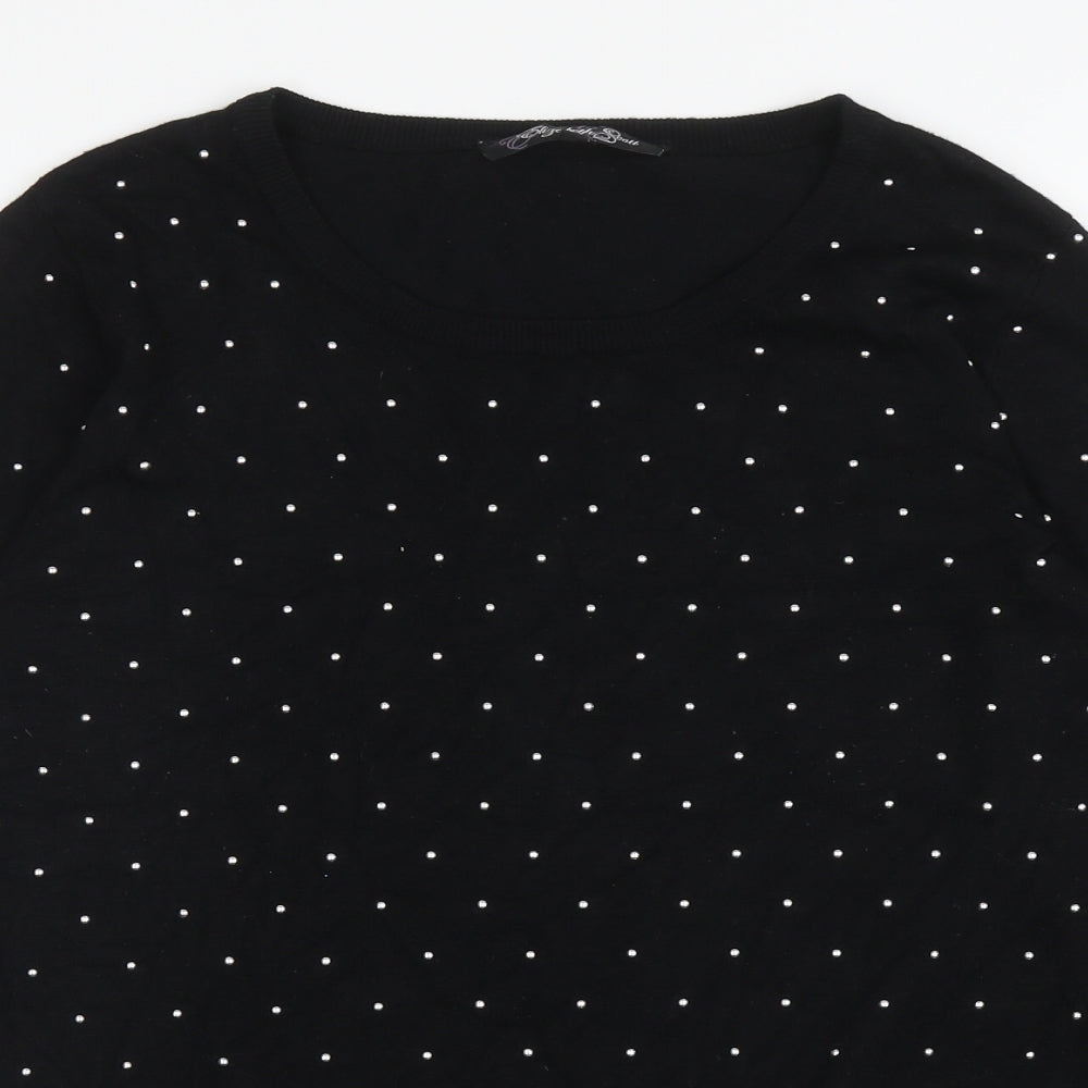 Elizabeth Scott Womens Black Scoop Neck Polka Dot Viscose Pullover Jumper Size M