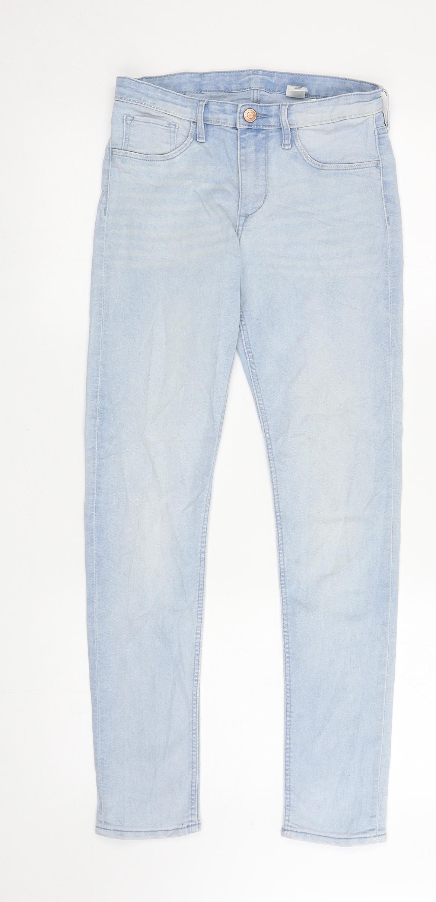 & Denim Girls Blue Cotton Skinny Jeans Size 13-14 Years L28.5 in Regular Zip