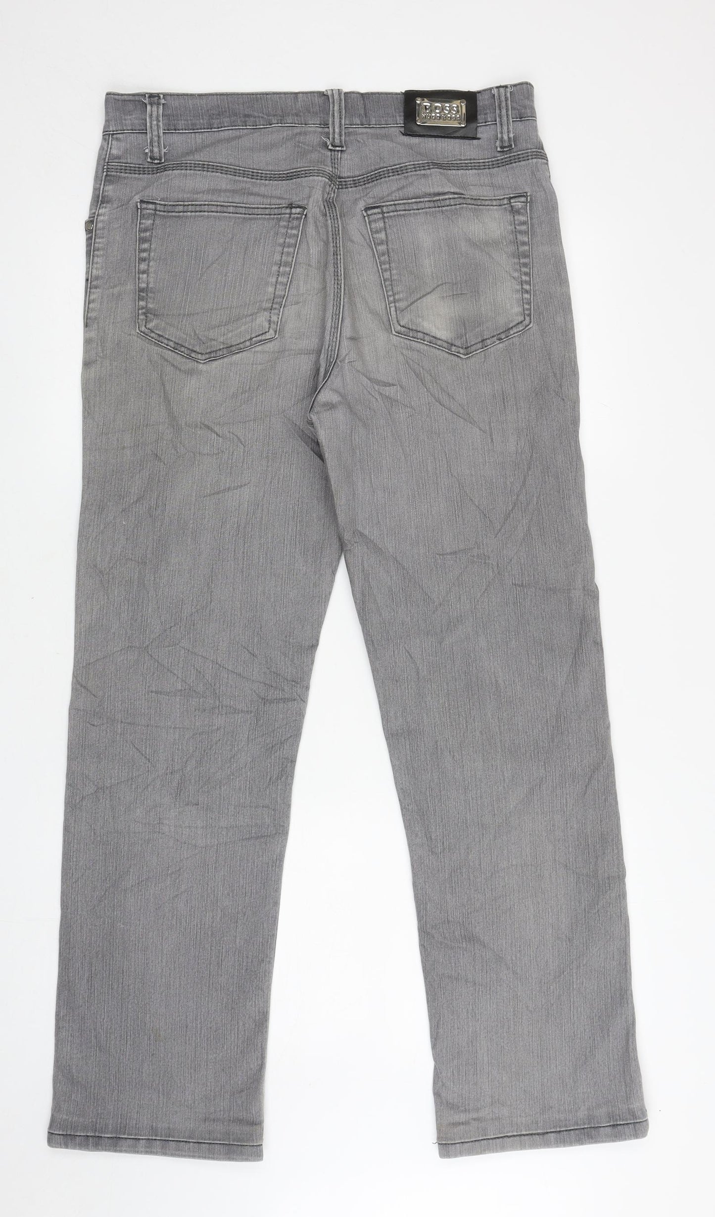 Hugo Boss Mens Grey Cotton Straight Jeans Size 33 in L30 in Regular Zip
