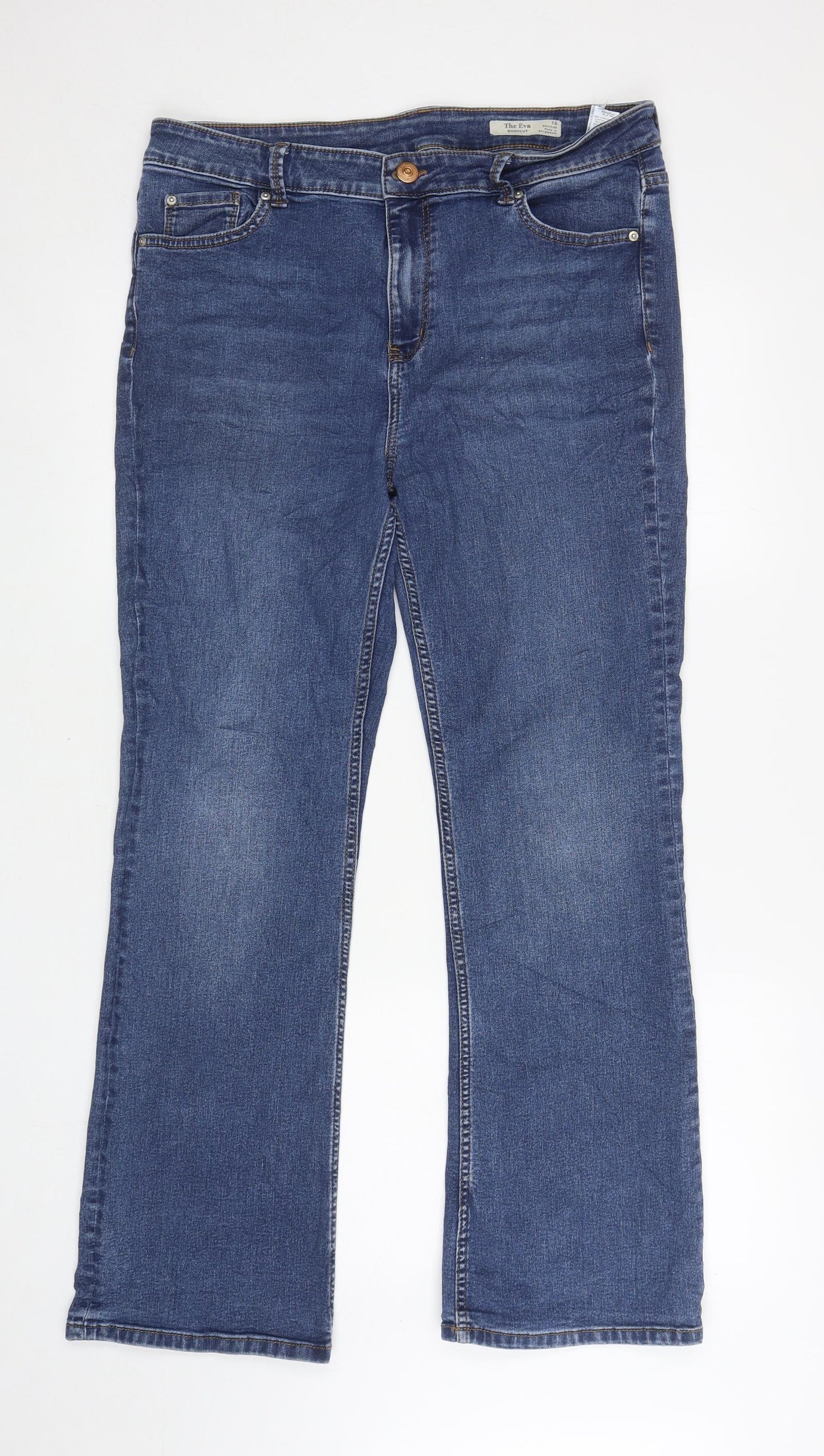 Marks and Spencer Womens Blue Cotton Bootcut Jeans Size 16 L29 in Regular Zip