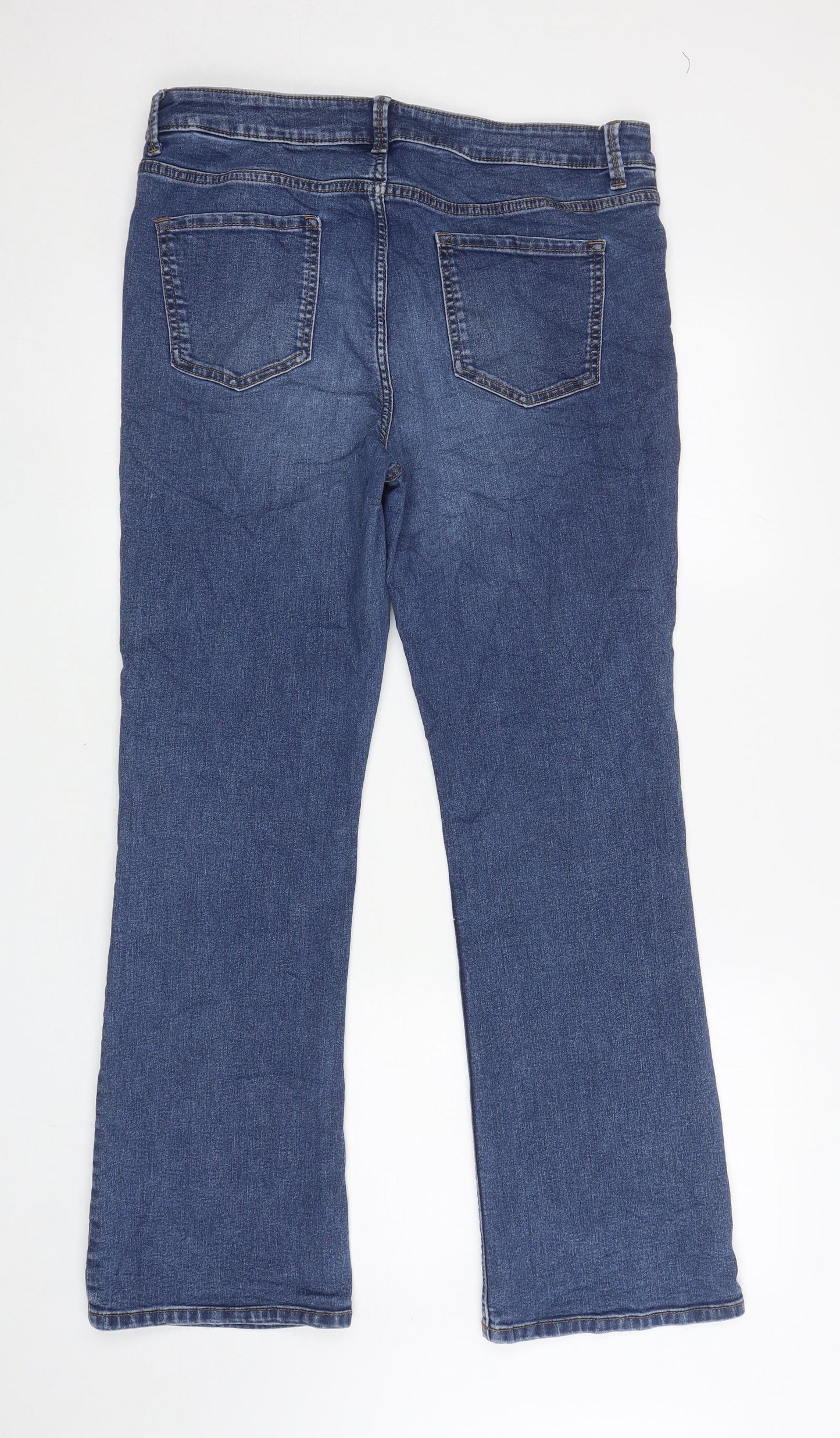 Marks and Spencer Womens Blue Cotton Bootcut Jeans Size 16 L29 in Regular Zip