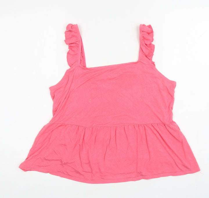 Peacocks Womens Pink Viscose Basic Tank Size 14 Square Neck