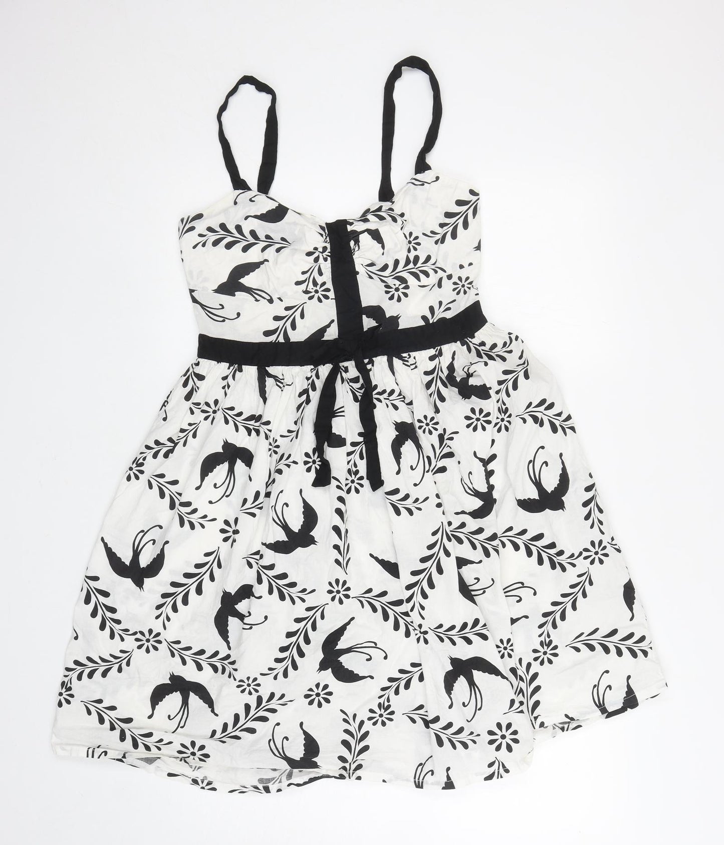 George Womens White Geometric Cotton Fit & Flare Size 12 Sweetheart Zip - Birds