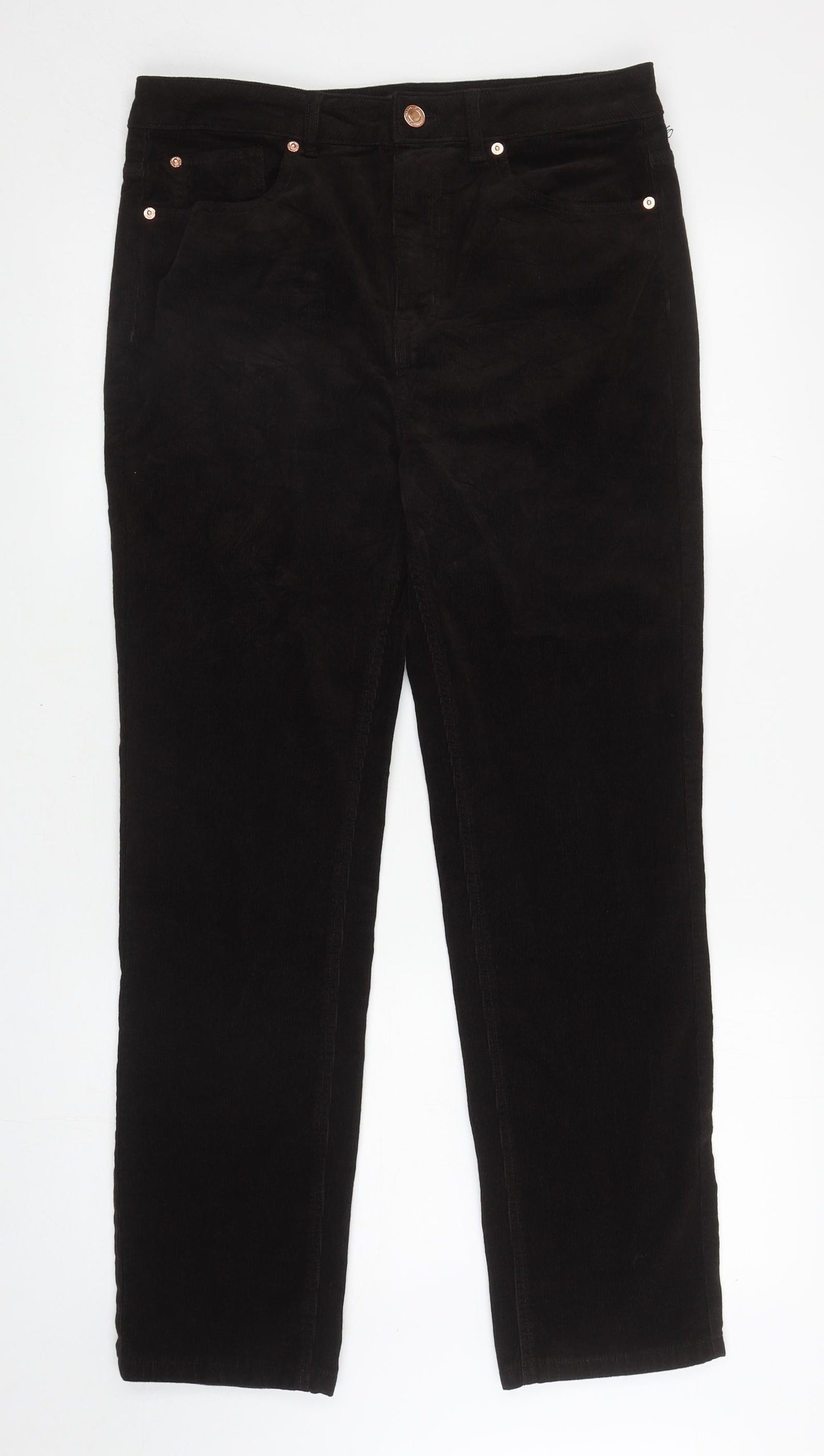 Marks and Spencer Womens Brown Cotton Straight Jeans Size 14 L28.5 in Regular Zip