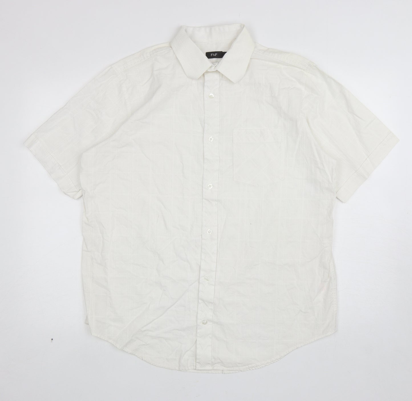 F&F Mens White Plaid Cotton Button-Up Size L Collared Button