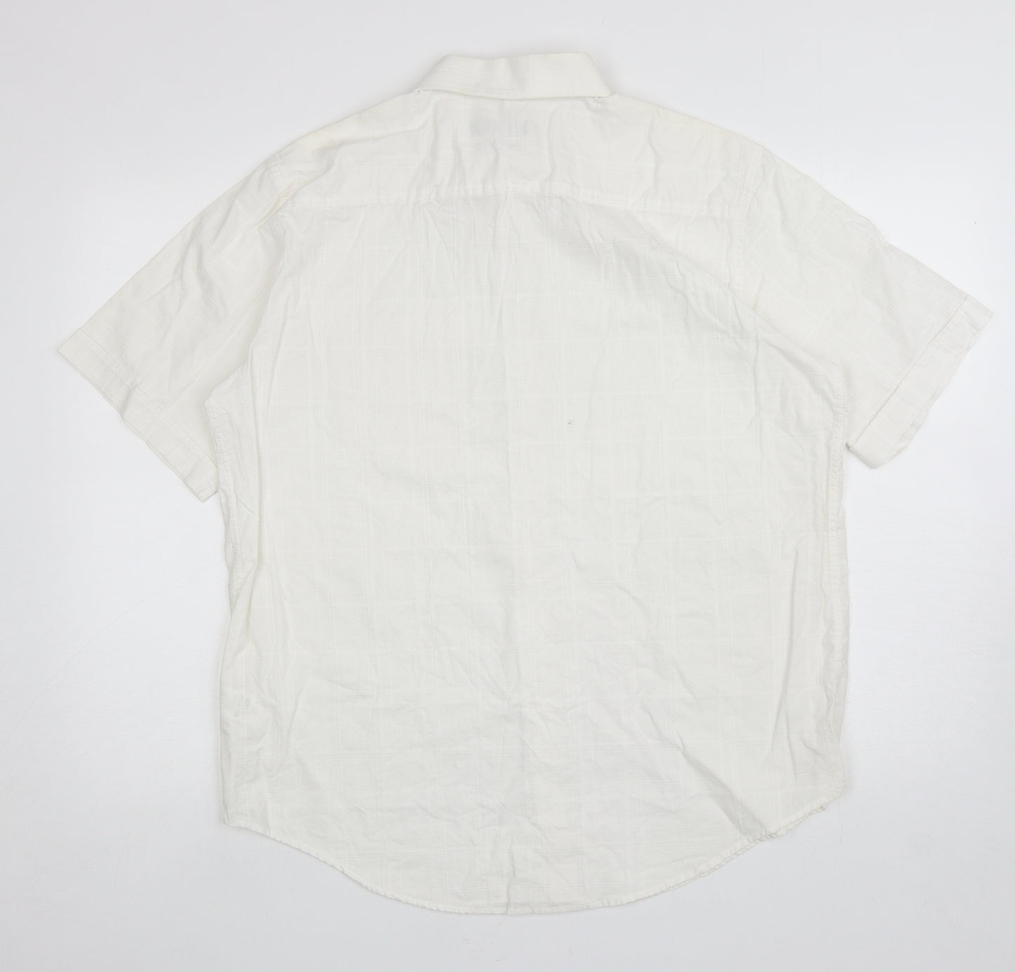 F&F Mens White Plaid Cotton Button-Up Size L Collared Button