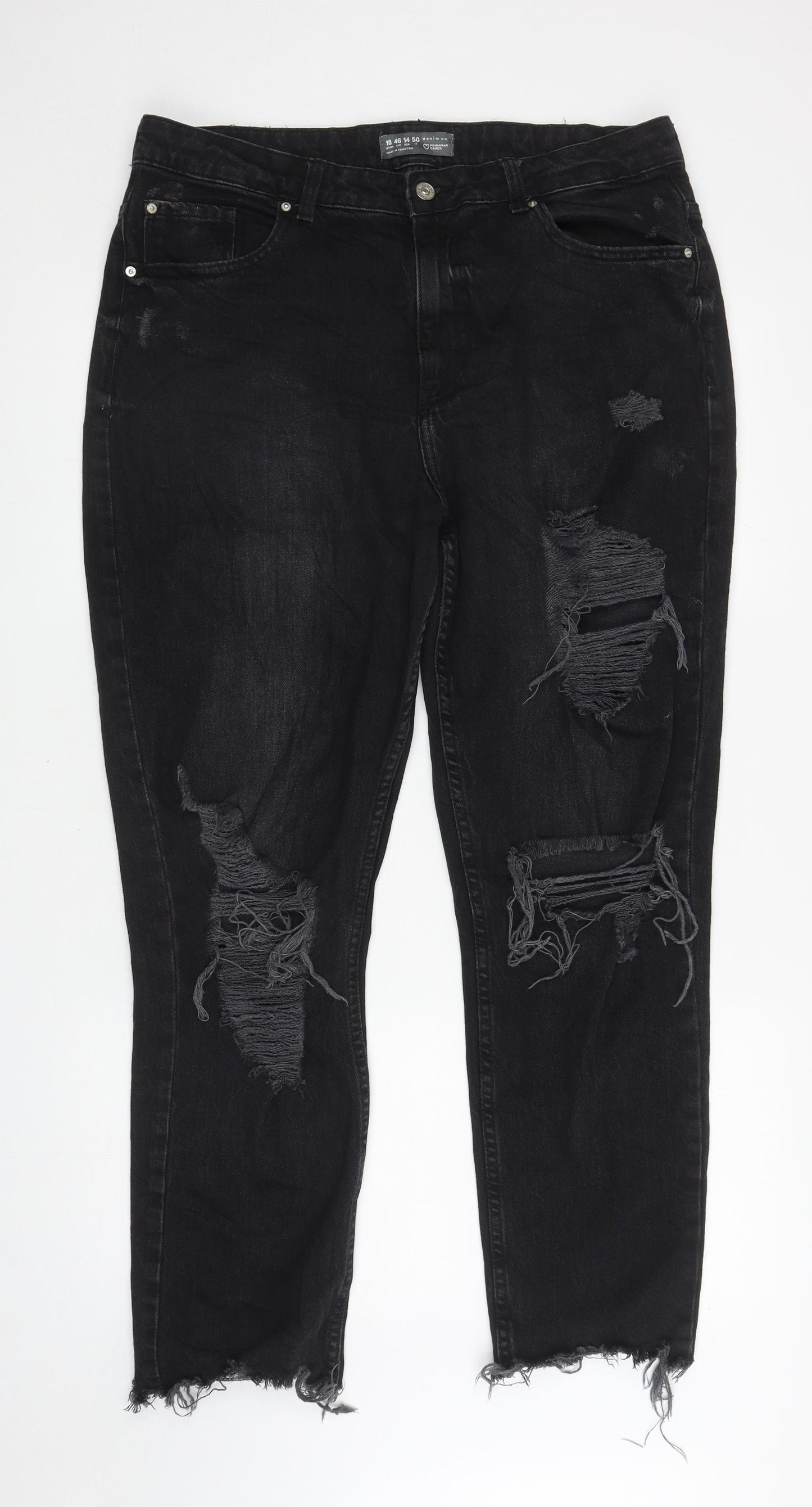 Denim & Co Womens Black Cotton Mom Jeans Size 18 L28 in Regular Zip