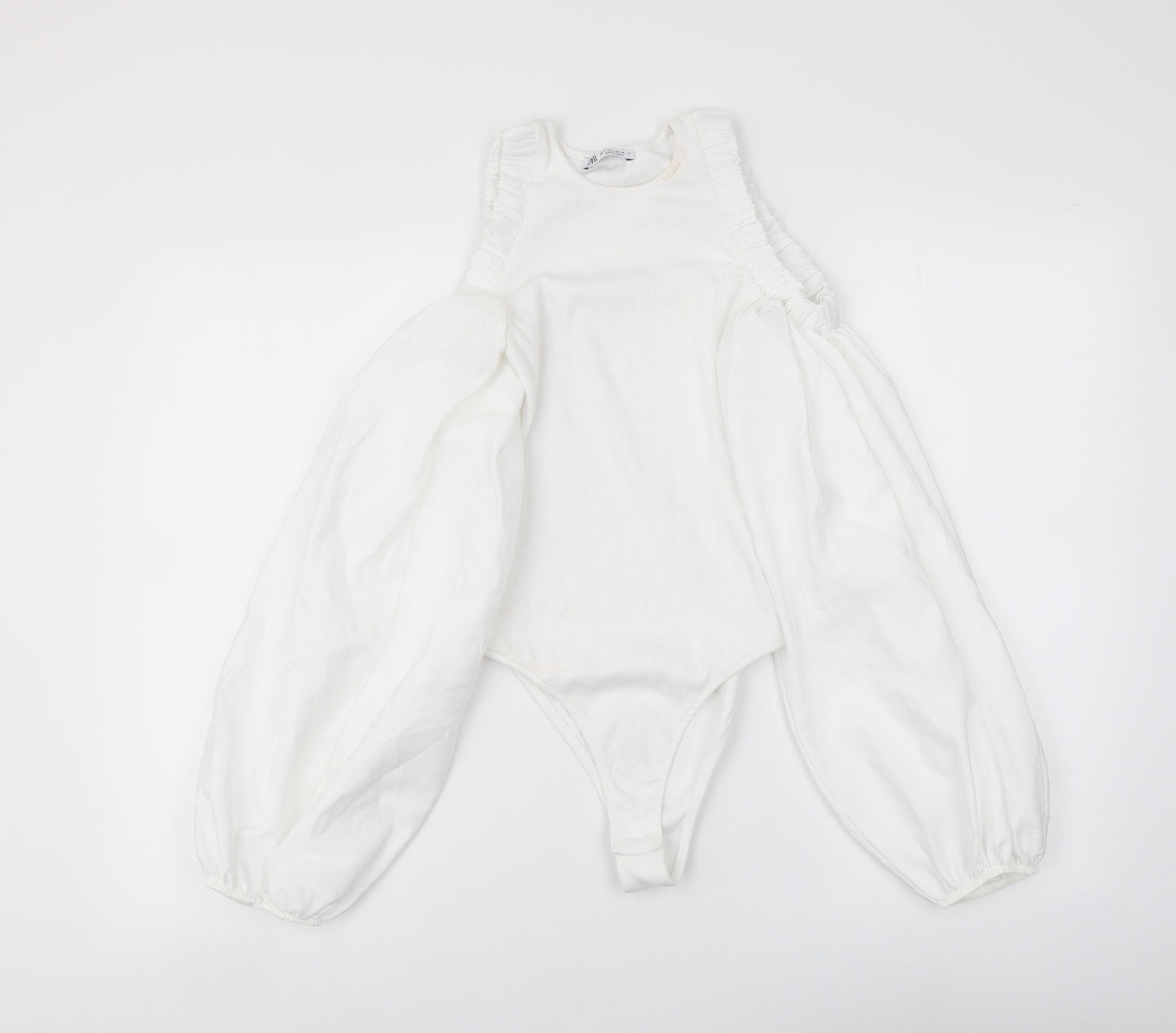 Zara Womens White Polyester Bodysuit One-Piece Size S Snap