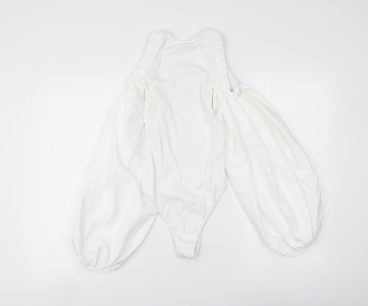 Zara Womens White Polyester Bodysuit One-Piece Size S Snap