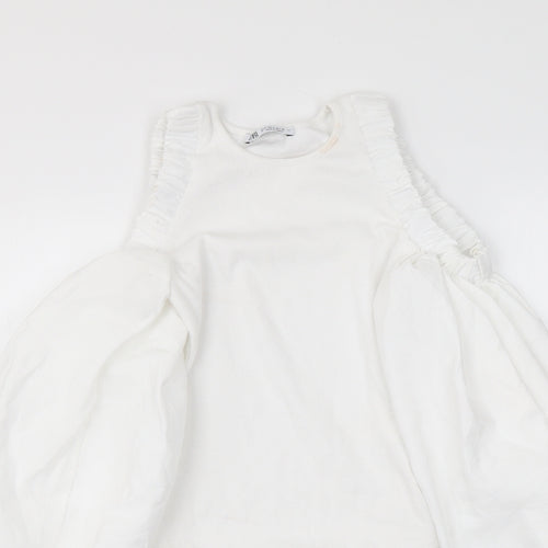 Zara Womens White Polyester Bodysuit One-Piece Size S Snap