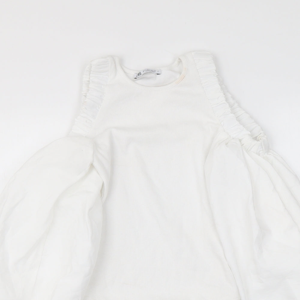 Zara Womens White Polyester Bodysuit One-Piece Size S Snap