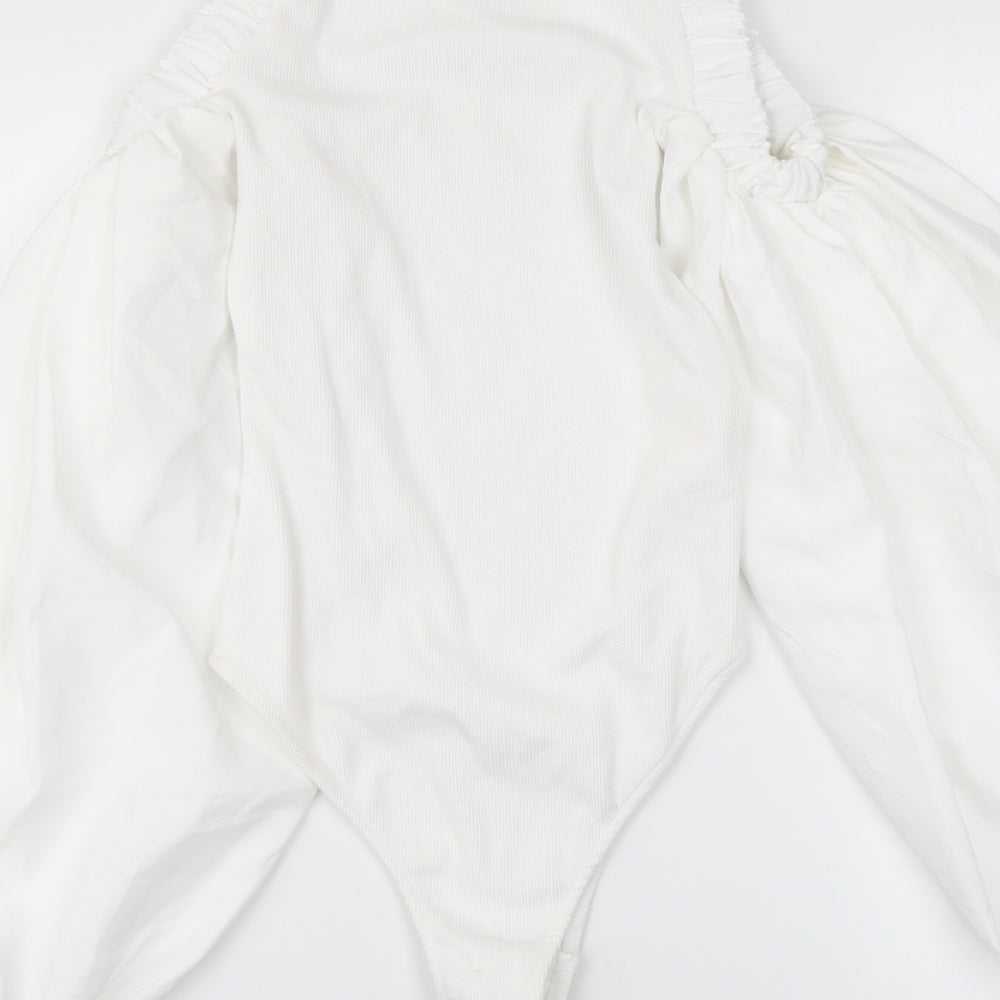 Zara Womens White Polyester Bodysuit One-Piece Size S Snap