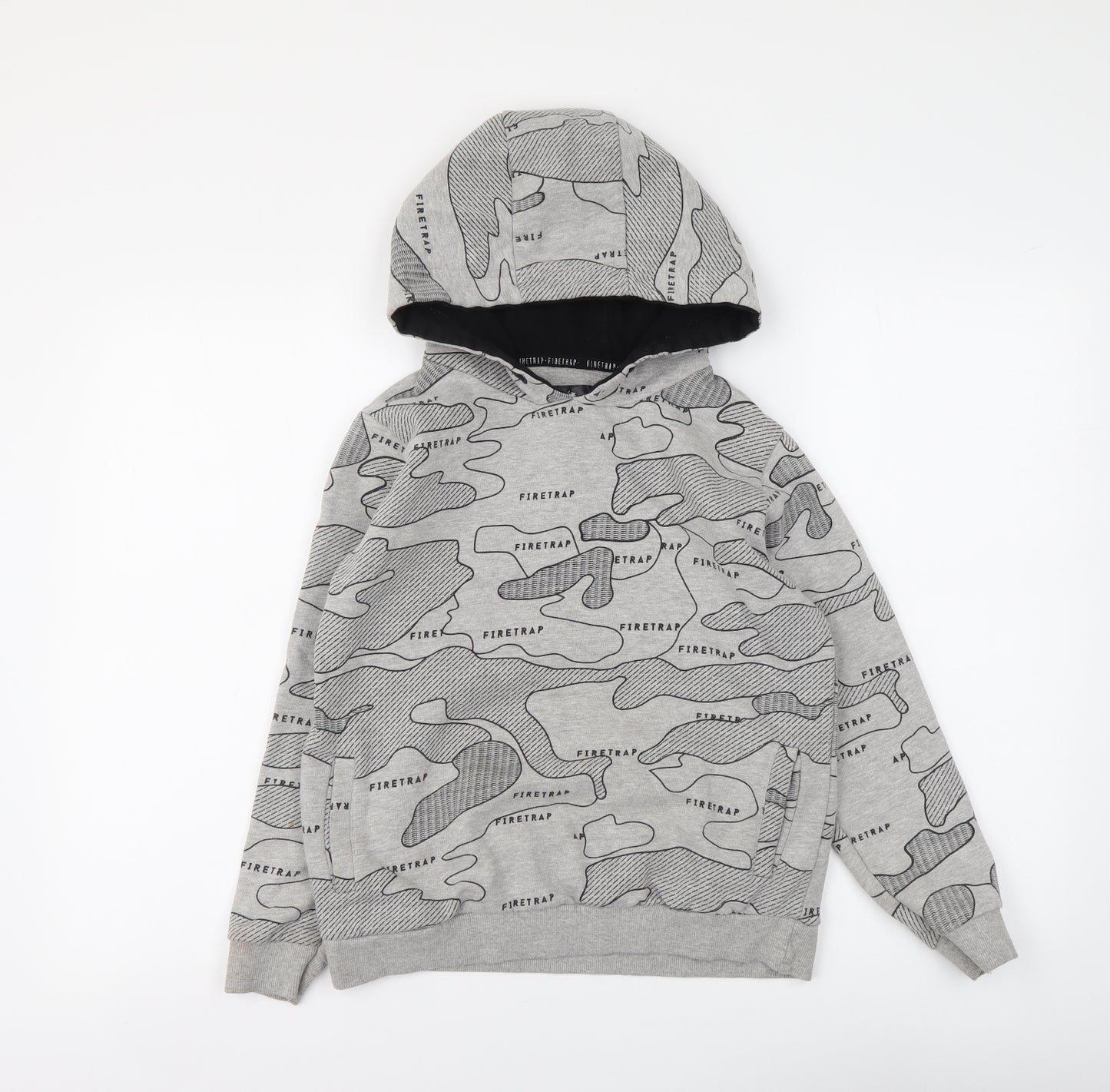 Firetrap Boys Grey Geometric Cotton Pullover Hoodie Size 11-12 Years Pullover