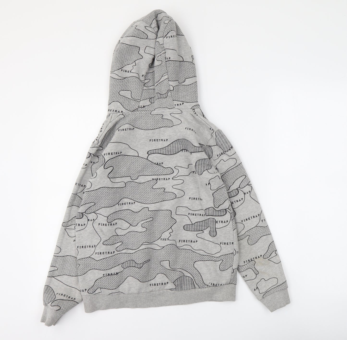 Firetrap Boys Grey Geometric Cotton Pullover Hoodie Size 11-12 Years Pullover