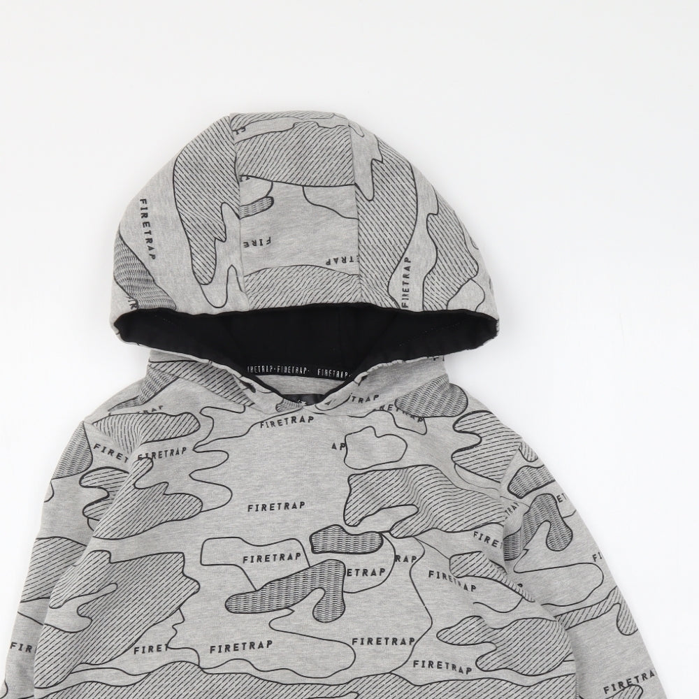 Firetrap Boys Grey Geometric Cotton Pullover Hoodie Size 11-12 Years Pullover