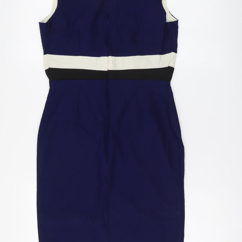 Vesper Womens Blue Colourblock Viscose Bodycon Size 10 V-Neck Zip