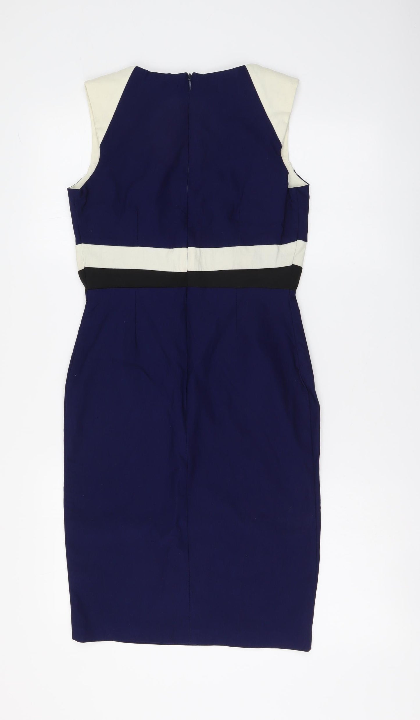 Vesper Womens Blue Colourblock Viscose Bodycon Size 10 V-Neck Zip