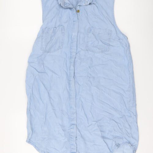 Free Heart Womens Blue Cotton Basic Button-Up Size S Collared