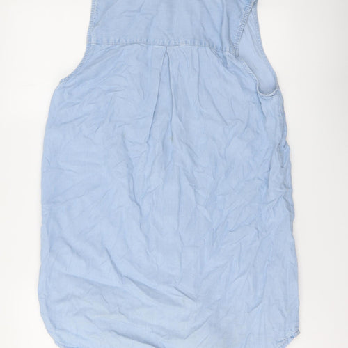 Free Heart Womens Blue Cotton Basic Button-Up Size S Collared