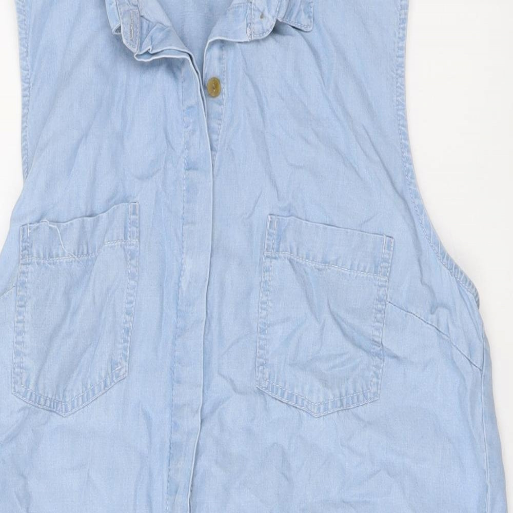 Free Heart Womens Blue Cotton Basic Button-Up Size S Collared