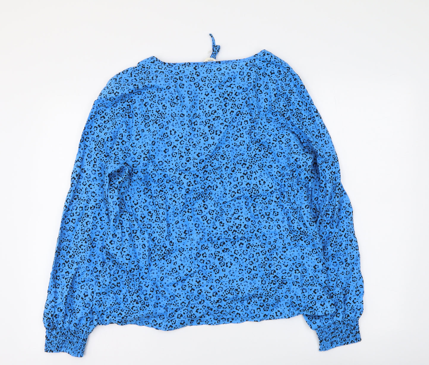 Hush Womens Blue Animal Print Linen Basic Blouse Size 12 Round Neck - Leopard skin pattern