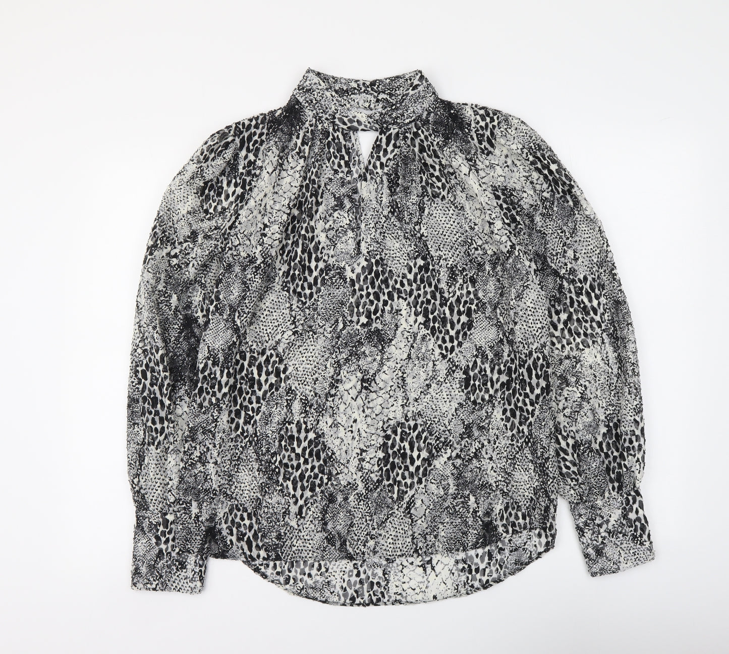 River Island Womens Grey Animal Print Polyester Basic Blouse Size 12 High Neck - Leopard skin pattern